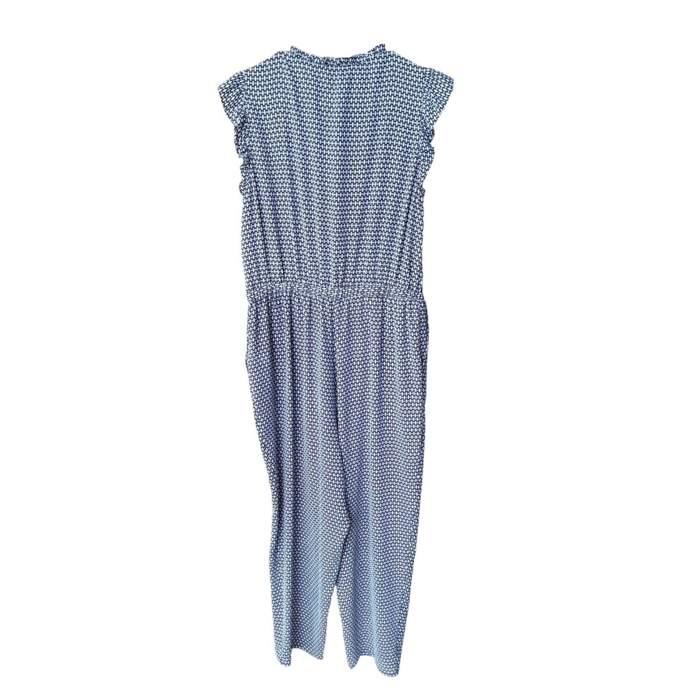 Cece Navy Blue Flutter Sleeve Swiss Dot V Neck Jumpsuit with Wide Leg Size L - Picture 3 of 9